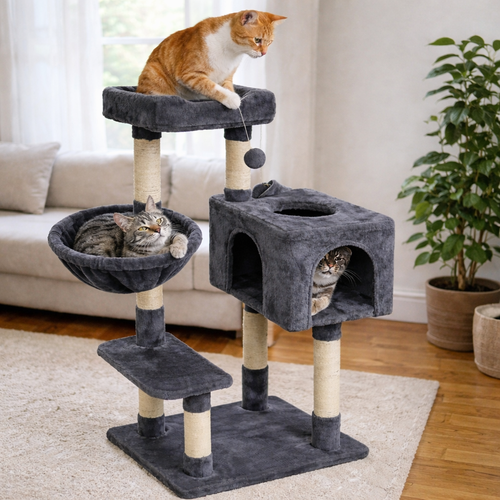 Arbre à chat 3 niveaux gris