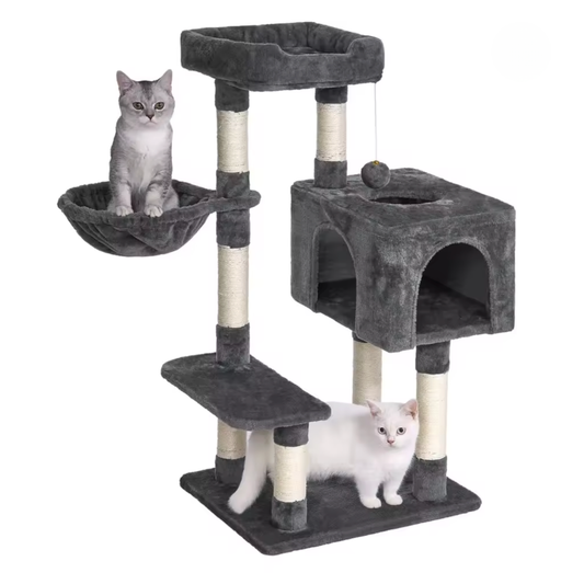 Arbre à chat gris multi-niveaux