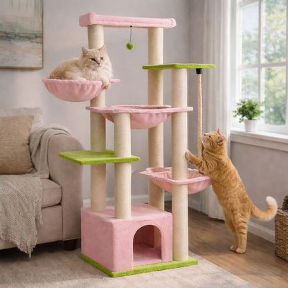 Arbre à chat XXL rose et vert