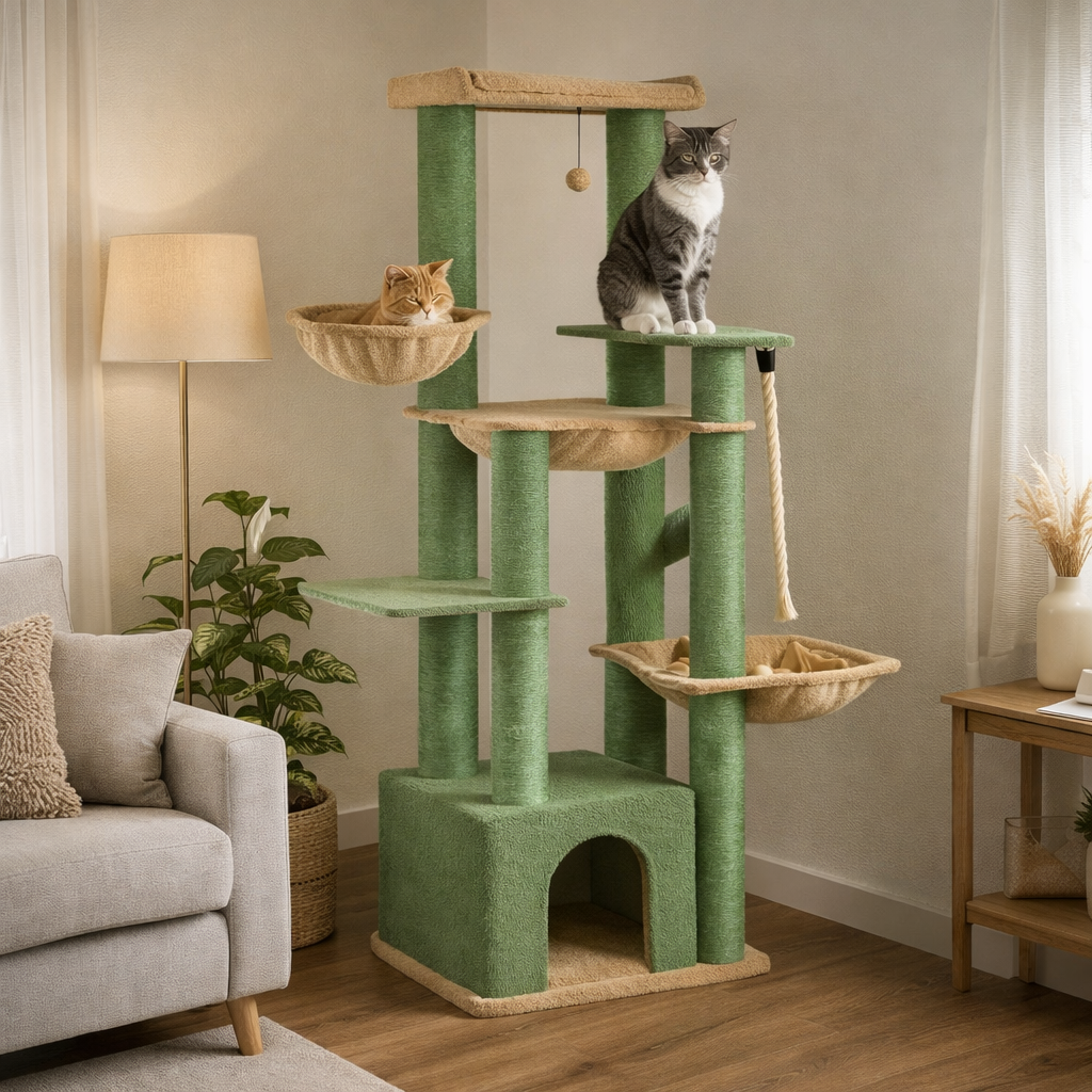 Arbre à chat XXL vert et beige